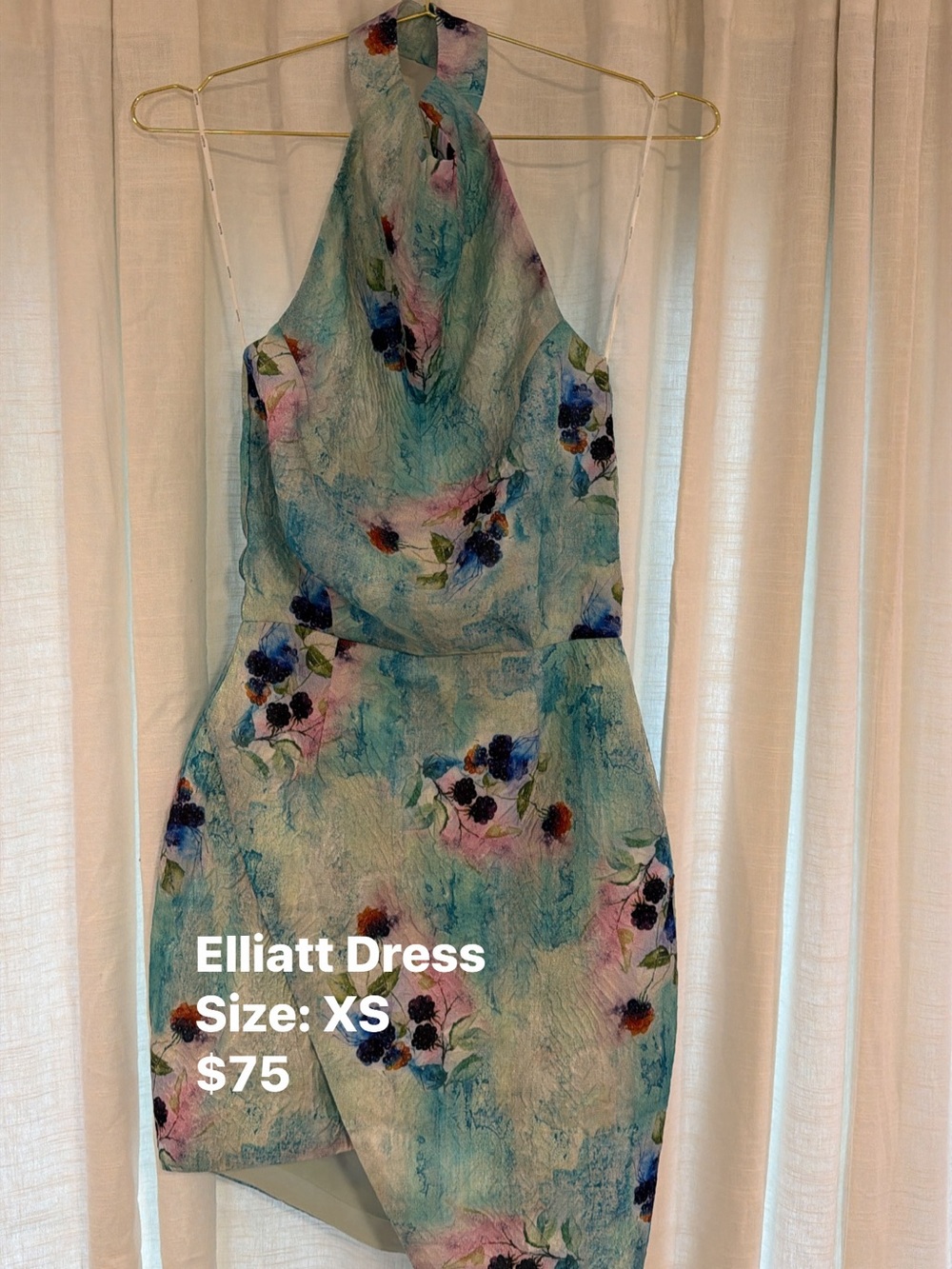 Elliatt Aqua Floral Asymmetrical Halter Dress